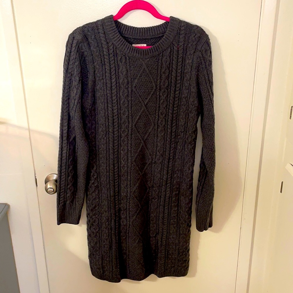 Charcoal cable knit body hugging sweater dress